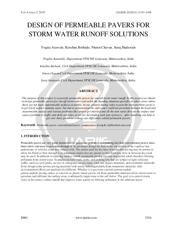 (PDF) Design of Permeable Pavers for Storm Water Runoff Solutions