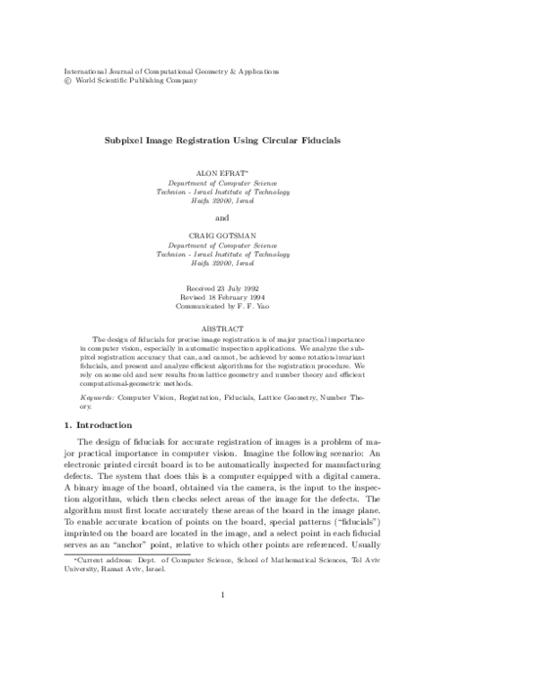 (PDF) Subpixel Image Registration Using Circular Fiducials