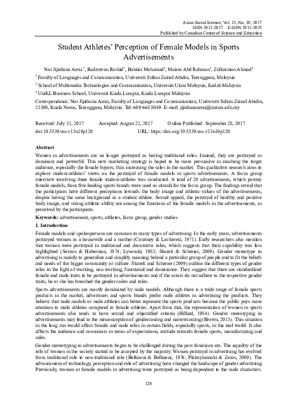 (PDF) Student Athletes’ Perception of Female Models in Sports ...