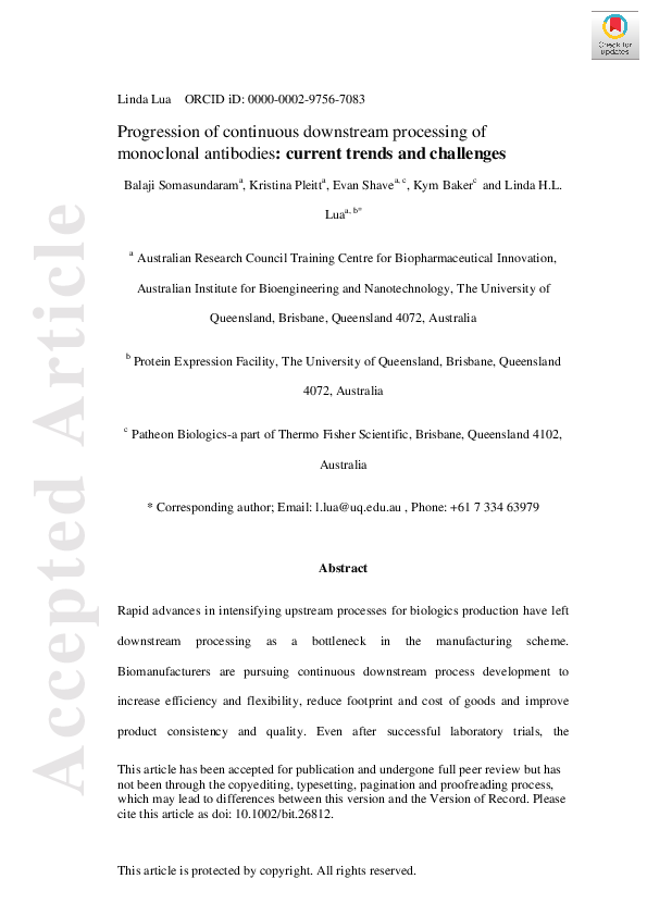 (PDF) Progression of continuous downstream processing of monoclonal ...