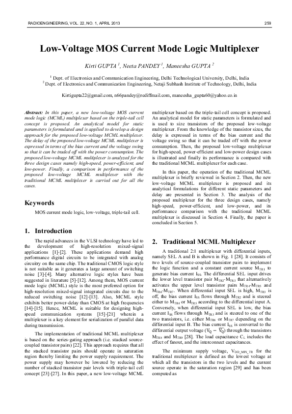 (PDF) Low-Voltage MOS Current Mode Logic Multiplexer