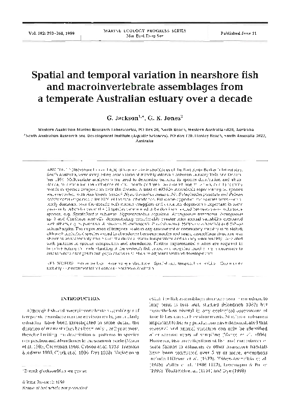 (PDF) Spatial and temporal variation in nearshore fish and ...