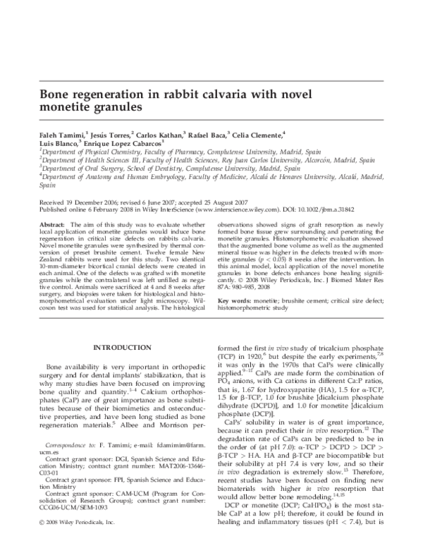 (PDF) Bone regeneration in rabbit calvaria with novel monetite granules