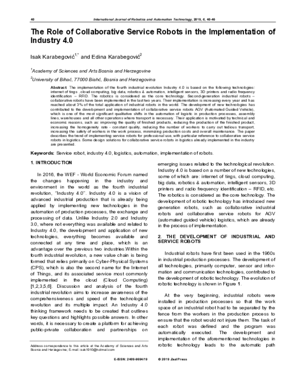 (PDF) The Role of Collaborative Service Robots in the Implementation of ...