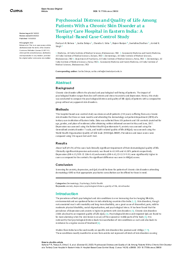 (PDF) Psychosocial Distress and Quality of Life Among Patients With a ...