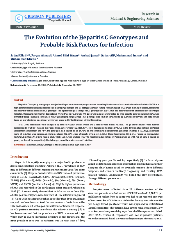 (PDF) The Evolution of the Hepatitis C Genotypes and Probable Risk ...