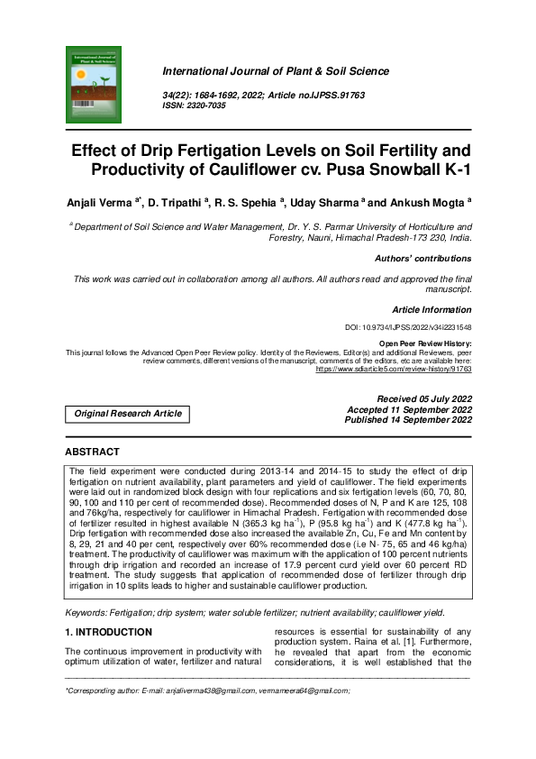 (PDF) Effect of Drip Fertigation Levels on Soil Fertility and ...