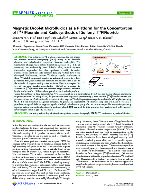(PDF) Magnetic Droplet Microfluidics as a Platform for the ...