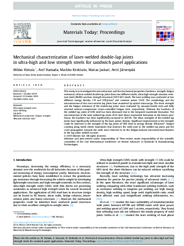(PDF) Mechanical characterization of laser-welded double-lap joints in ...