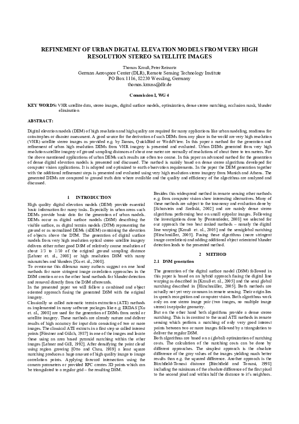 (PDF) Refinement of urban digital elevation models from very high ...