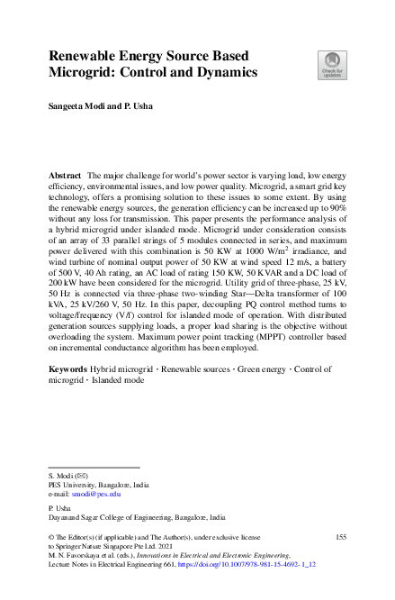 (PDF) Renewable Energy Source Based Microgrid: Control and Dynamics