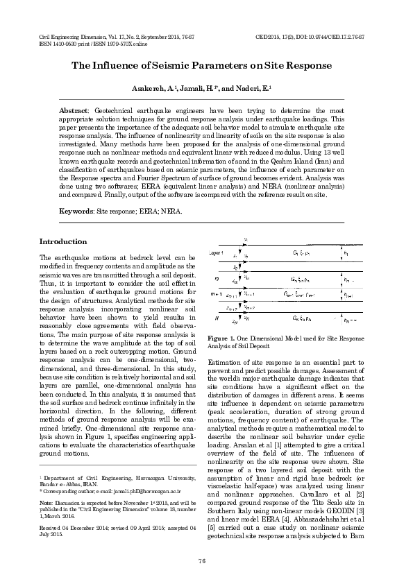 (PDF) The Influence of Seismic Parameters on Site Response