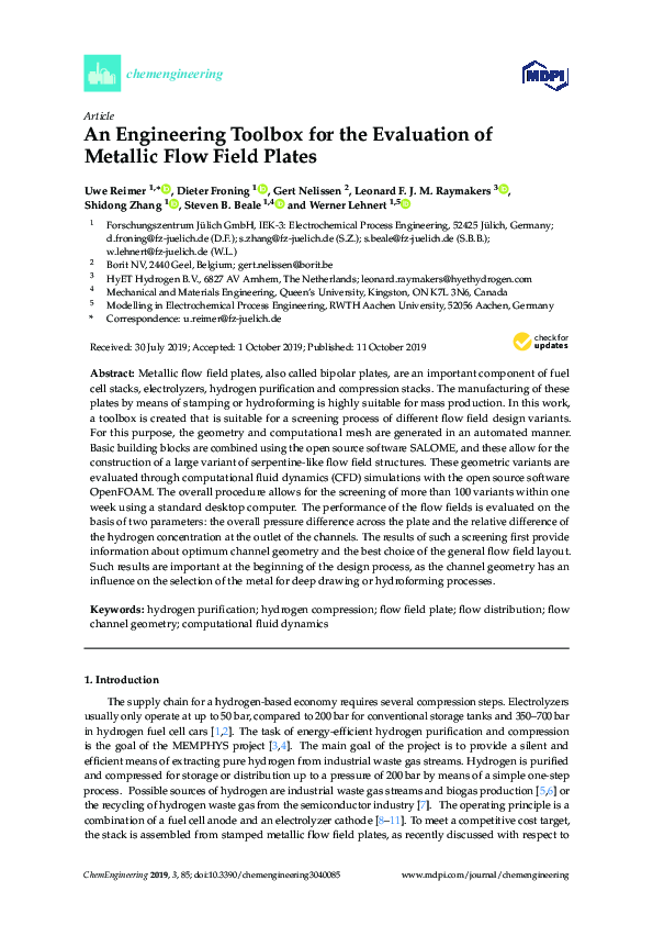 (PDF) An Engineering Toolbox for the Evaluation of Metallic Flow Field ...