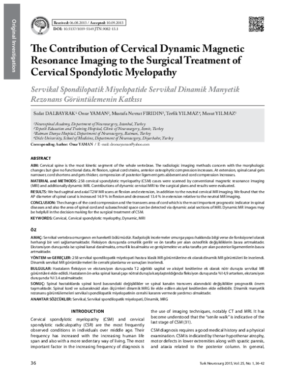 (PDF) The contribution of cervical dynamic MR imaging to the surgical ...