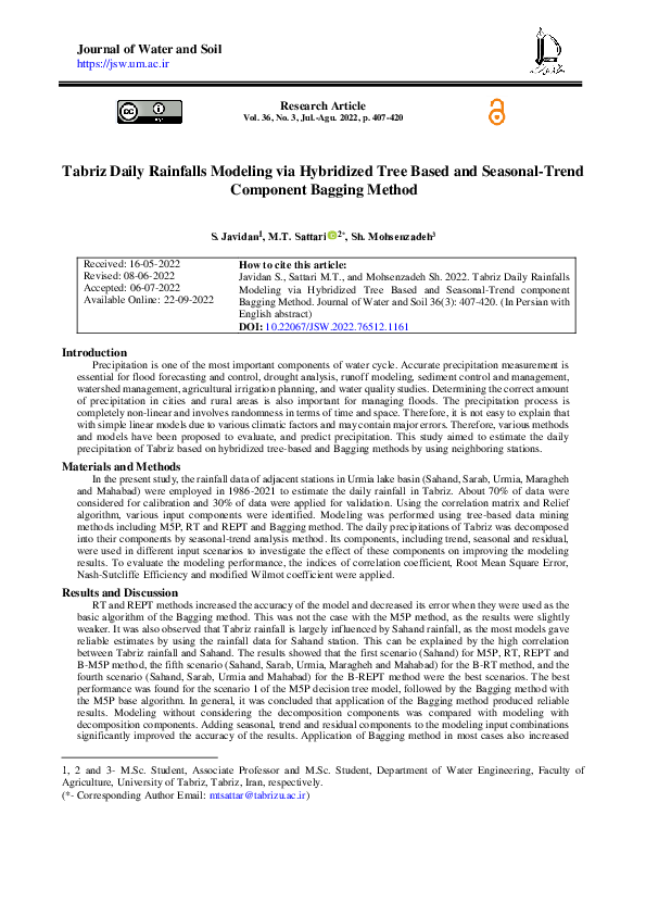 (PDF) Tabriz Daily Rainfalls Modeling via Hybridized Tree Based and ...