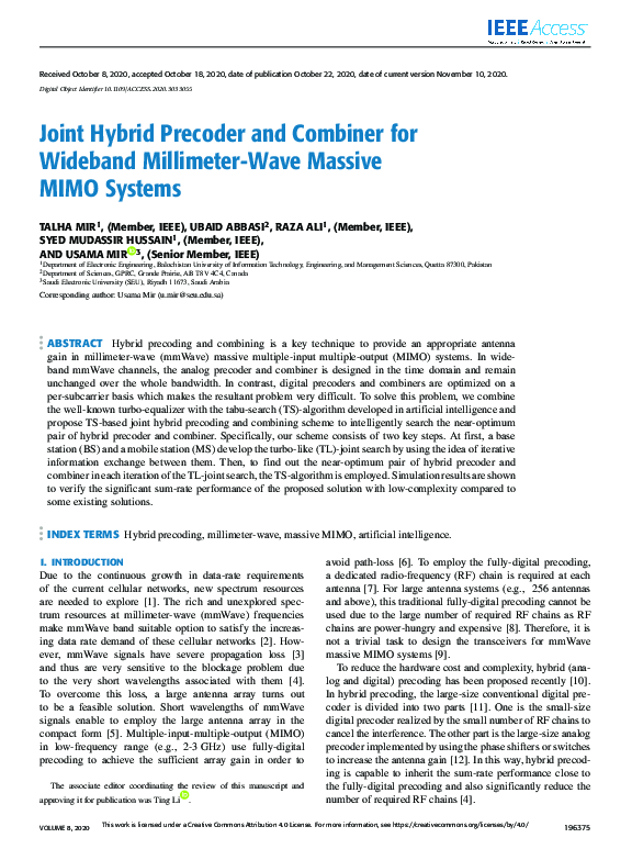 (PDF) Joint Hybrid Precoder and Combiner for Wideband Millimeter-Wave ...