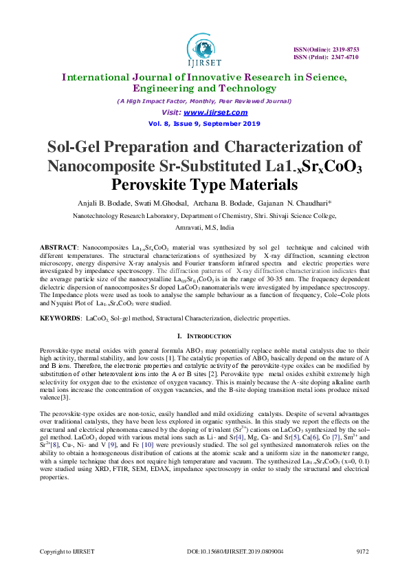 (PDF) Sol-Gel Preparation and Characterization of Nanocomposite Sr ...