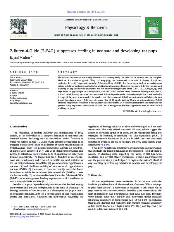 (PDF) 2-Buten-4-Olide (2-B4O) suppresses feeding in neonate and ...