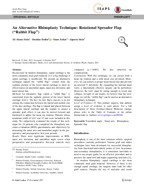 (PDF) An Alternative Rhinoplasty Technique: Rotational Spreader Flap ...