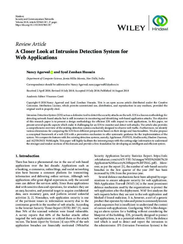 (PDF) A Closer Look at Intrusion Detection System for Web Applications