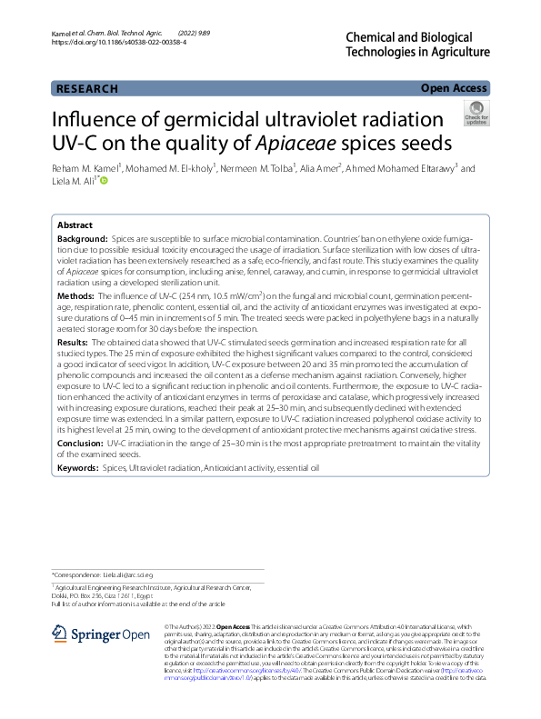 (PDF) Influence of germicidal ultraviolet radiation UV-C on the quality ...