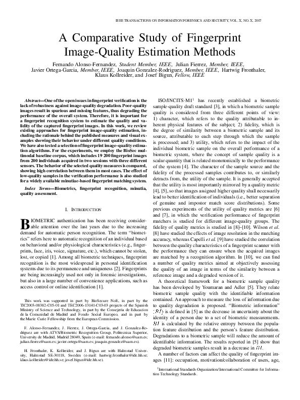 (PDF) A Comparative Study of Fingerprint Image-Quality Estimation Methods