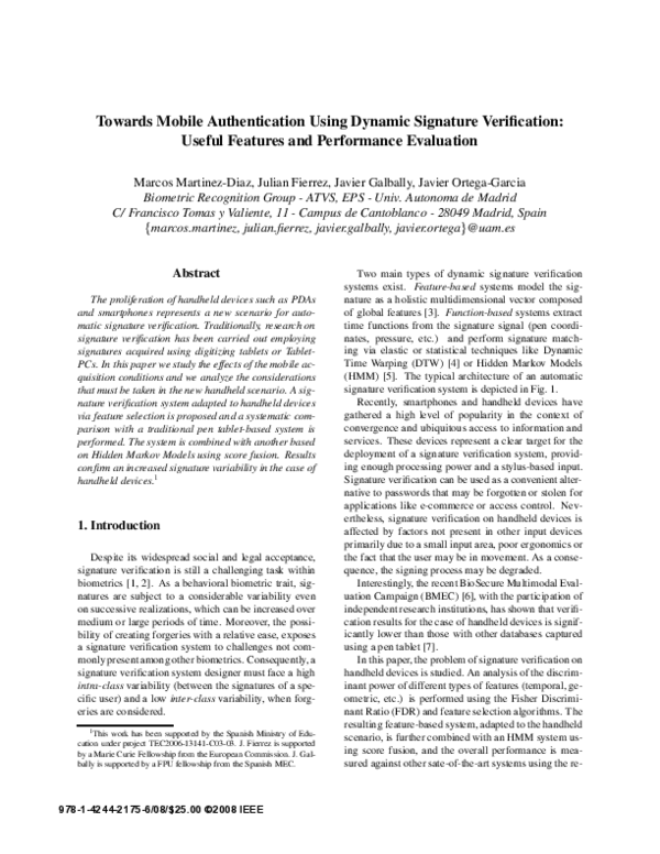 (PDF) Towards mobile authentication using dynamic signature ...