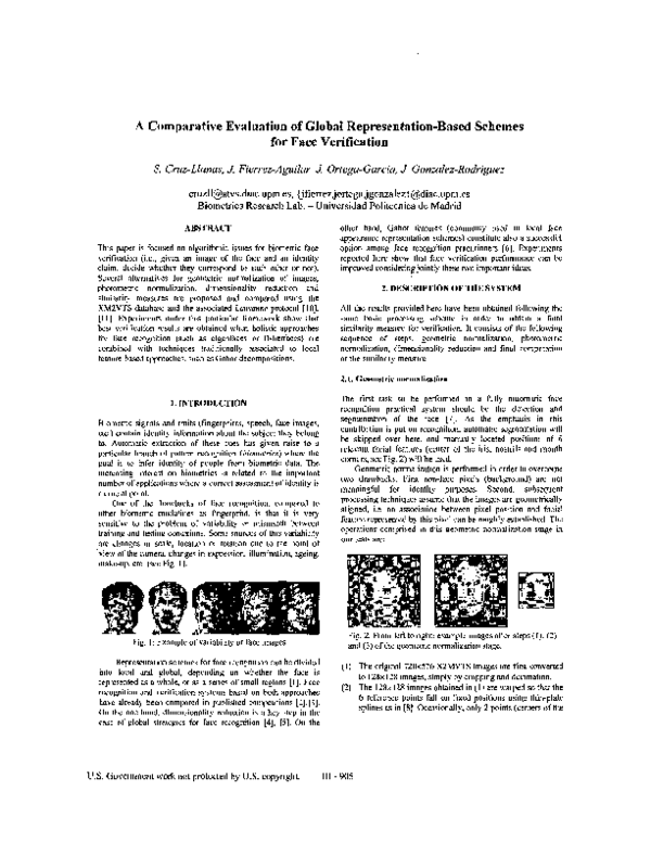 A comparative evaluation of global representation-based schemes for face verification