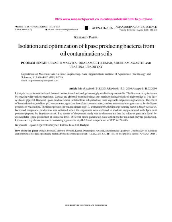 (PDF) Isolation and optimization of lipase producing bacteria from oil ...