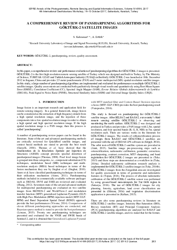 (PDF) A Comprehensive Review of Pansharpening Algorithms for GÖKTÜRK-2 ...