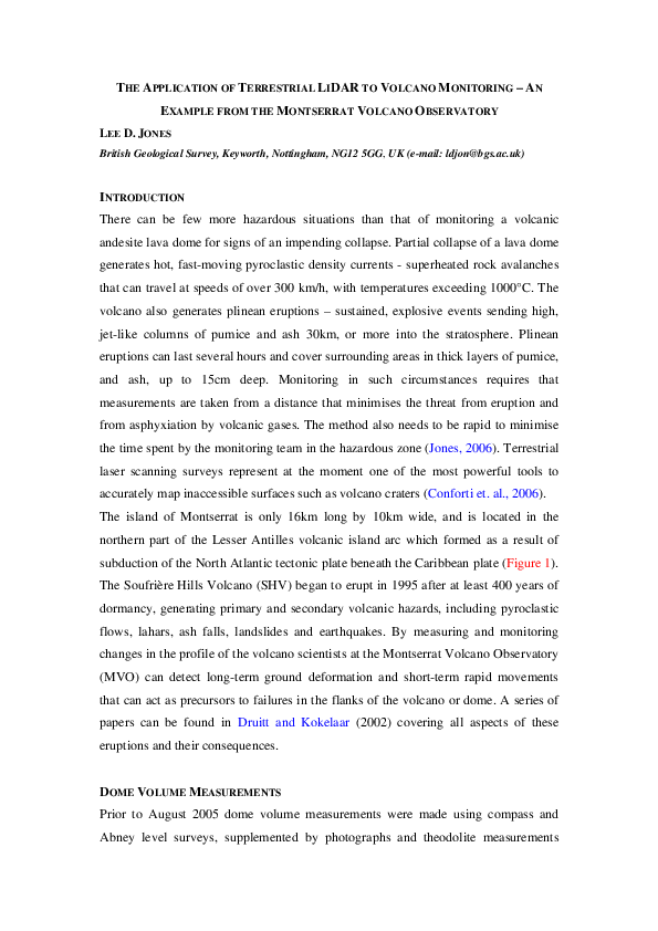 (PDF) The Application of Terrestrial Lidar to Volcano Monitoring - an ...
