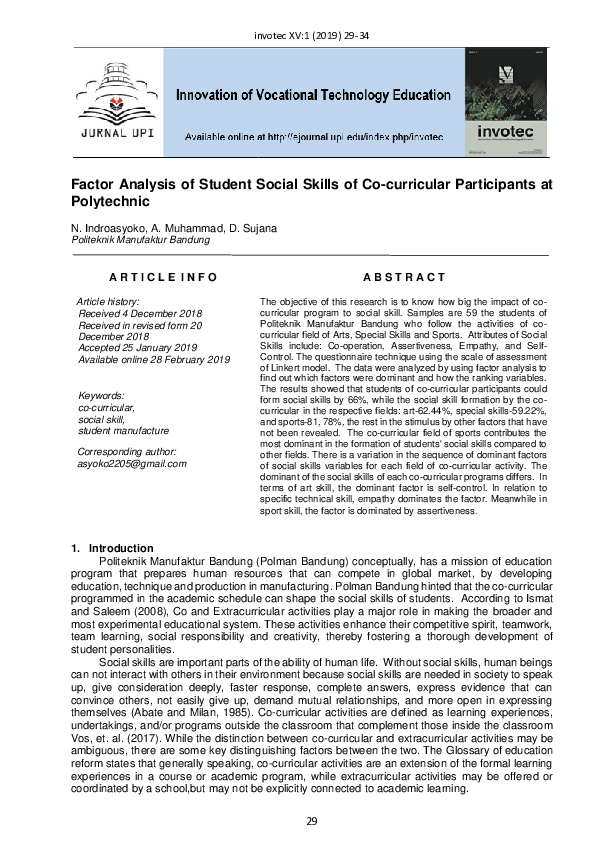 (PDF) Factor Analysis of Student Social Skills of Co-curricular ...