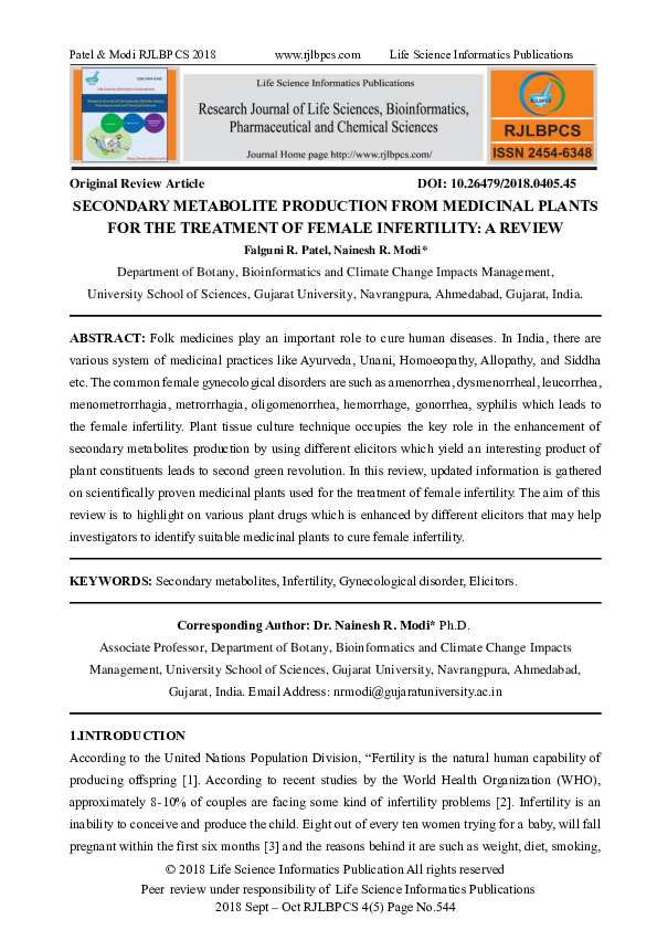 (PDF) Secondary Metabolite Production from Medicinal Plants for the ...