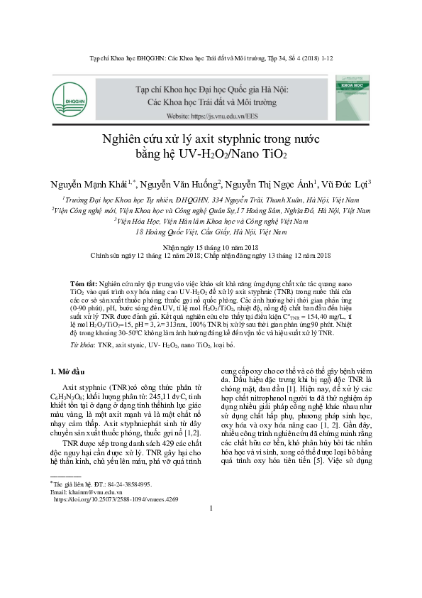 (PDF) A Nghiên cứu xử lý axit styphnic trong nước bằng hệ UV-H2O2/TiO2