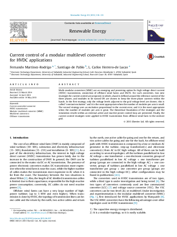 (PDF) Current control of a modular multilevel converter for HVDC ...