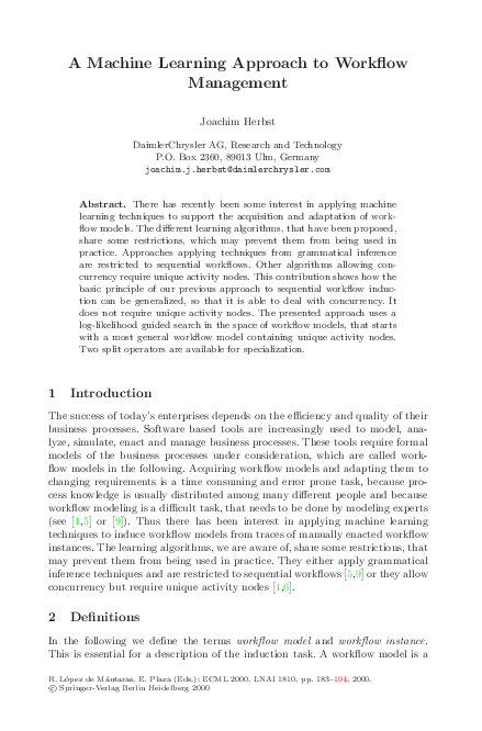 (PDF) A Machine Learning Approach to Workflow Management