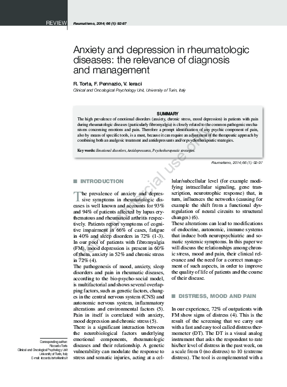 (PDF) Anxiety and depression in rheumatologic diseases: the relevance ...