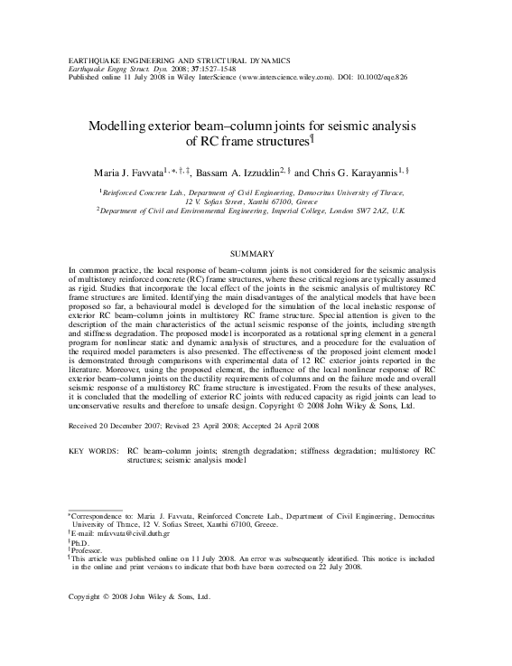 (PDF) Modelling exterior beam-column joints for seismic analysis of RC ...