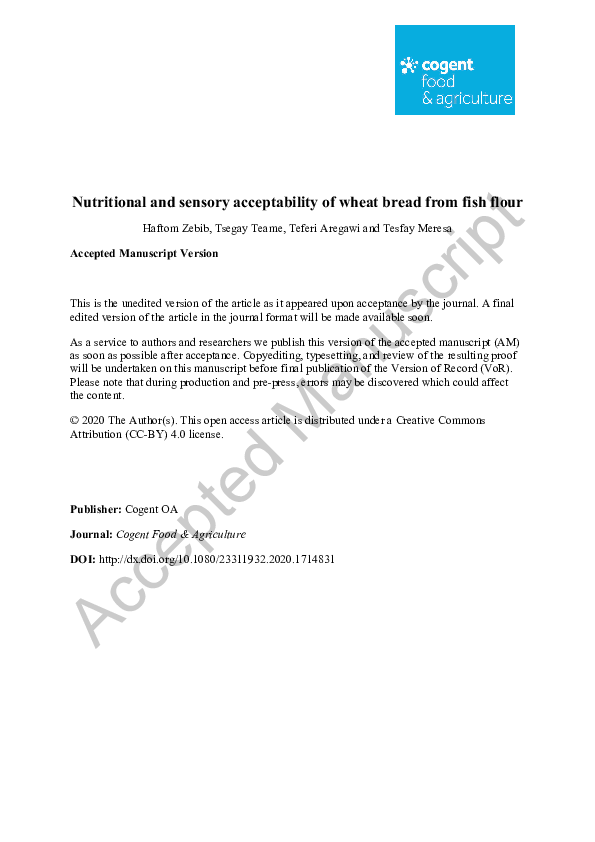 (PDF) Nutritional and sensory acceptability of wheat bread from fish flour