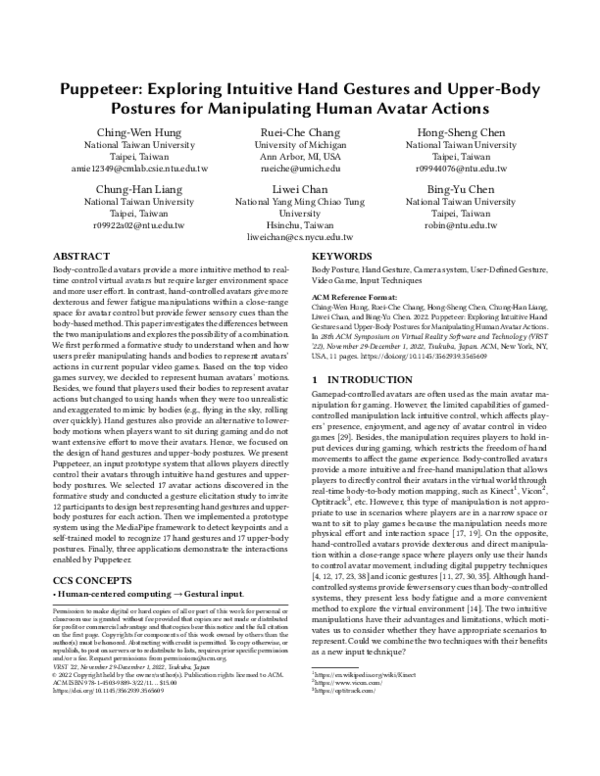 (PDF) Puppeteer: Exploring Intuitive Hand Gestures and Upper-Body ...