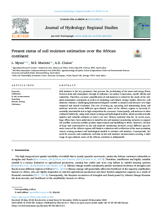 (PDF) Present status of soil moisture estimation over the African continent