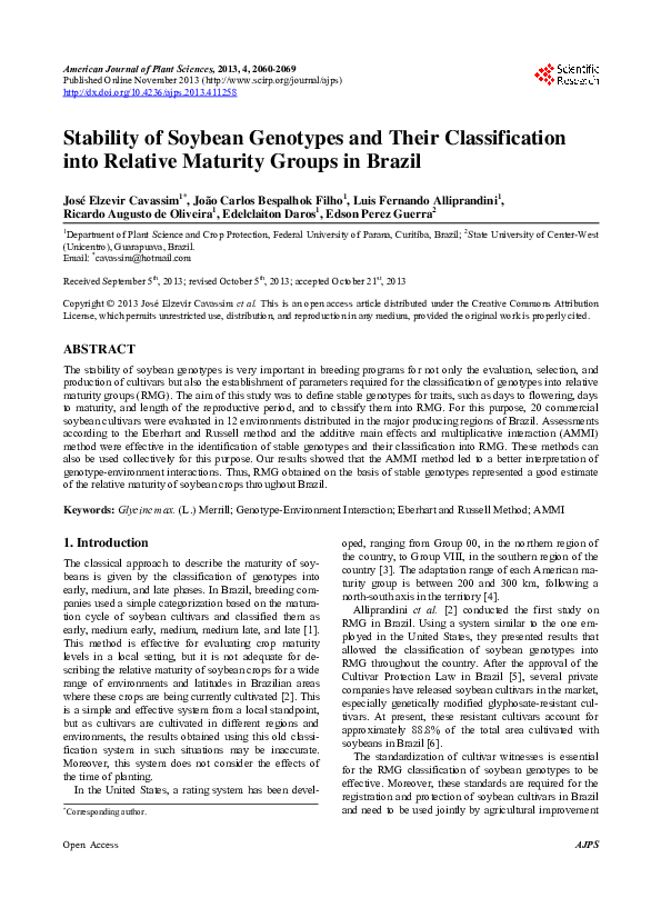 (PDF) Stability of Soybean Genotypes and Their Classification into ...