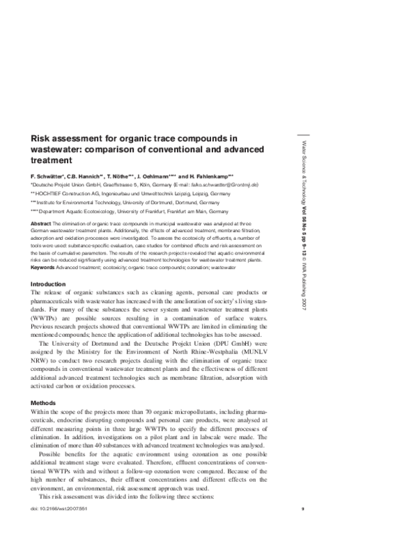 (PDF) Risk assessment for organic trace compounds in wastewater ...