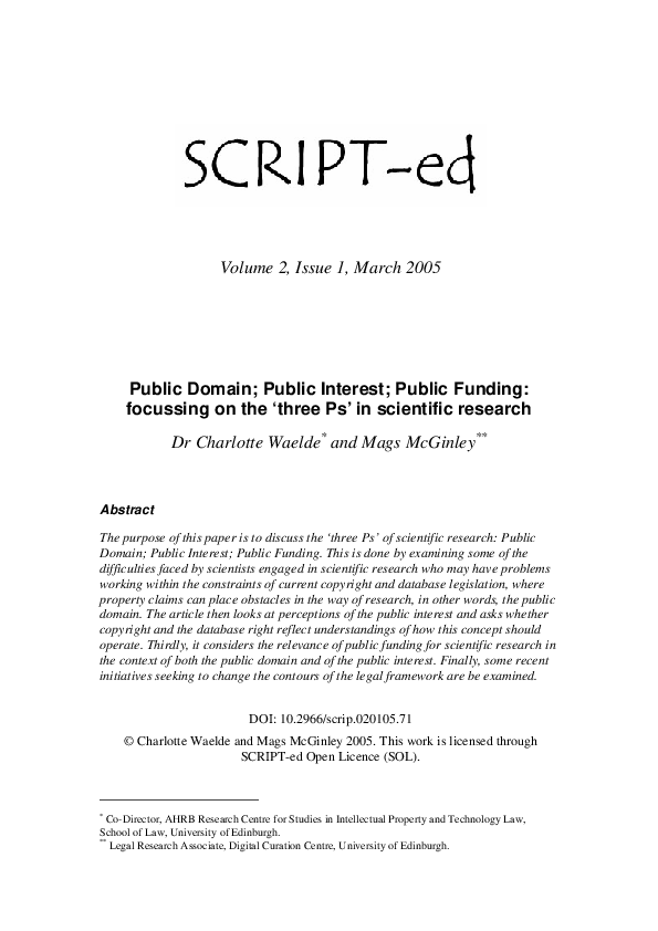 (PDF) Public Domain; Public Interest; Public Funding: Focussing on the ...
