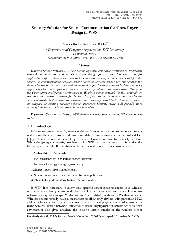 (PDF) Security Solution for Secure Communication for Cross Layer Design ...