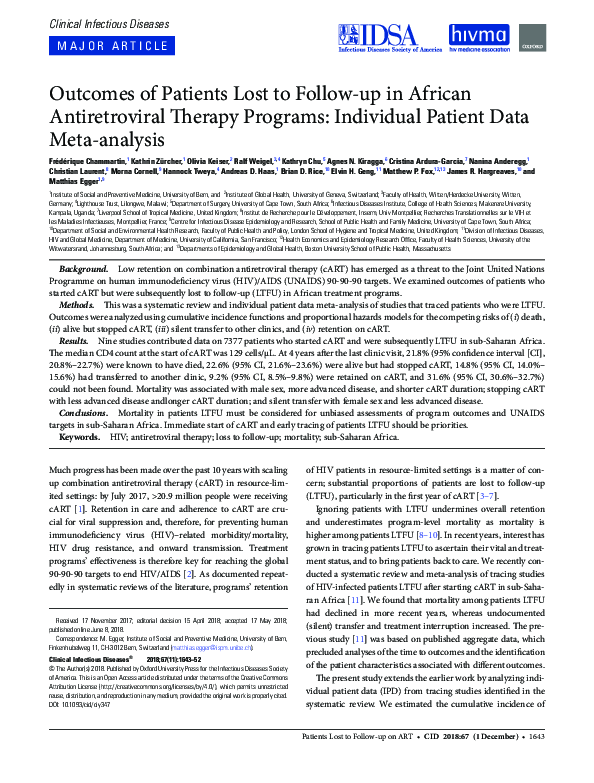 (PDF) Outcomes of Patients Lost to Follow-up in African Antiretroviral ...