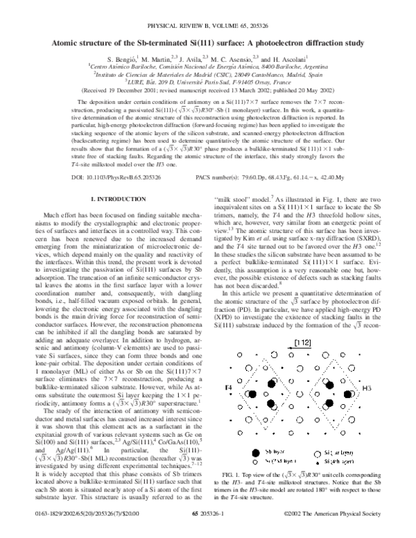 (PDF) Atomic structure of the Sb-terminated Si(111) surface: A ...