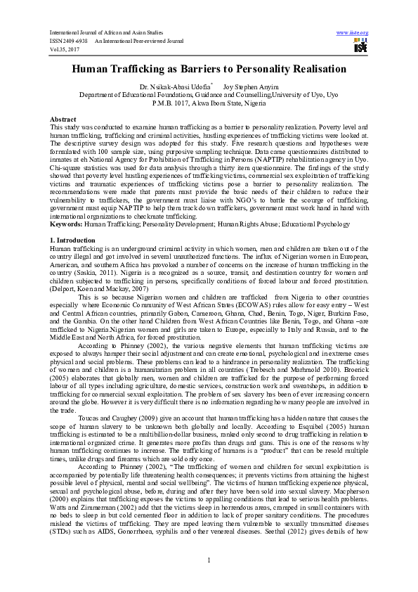 (PDF) Human Trafficking as Barriers to Personality Realisation