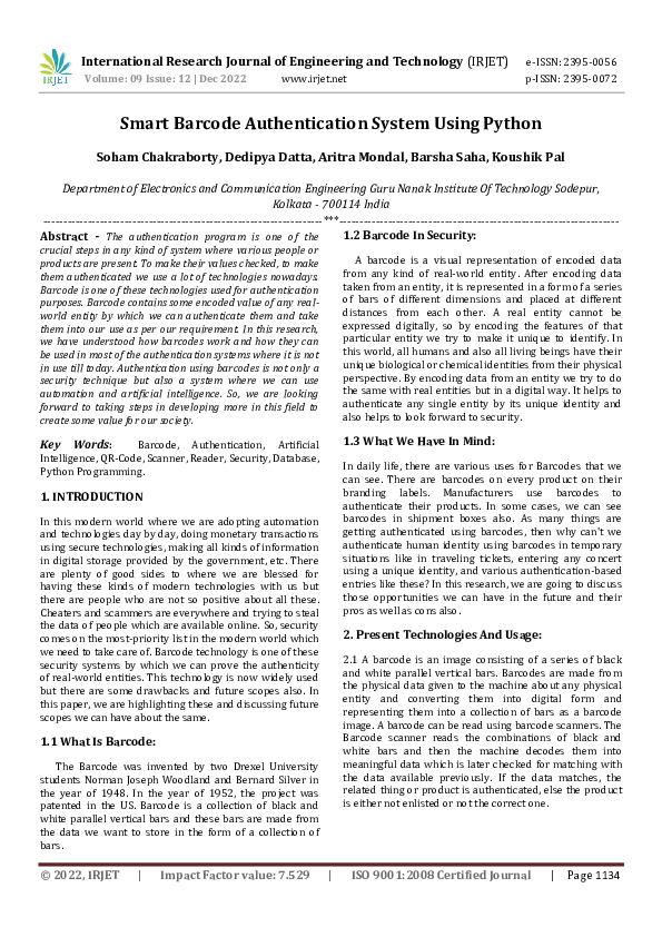 (PDF) Smart Barcode Authentication System Using Python