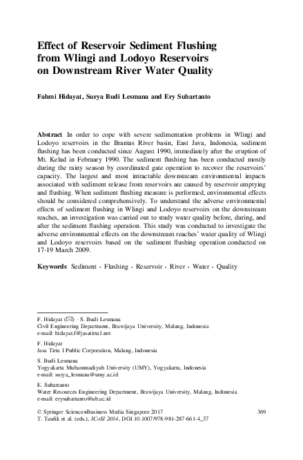 (PDF) Effect of Reservoir Sediment Flushing from Wlingi and Lodoyo ...